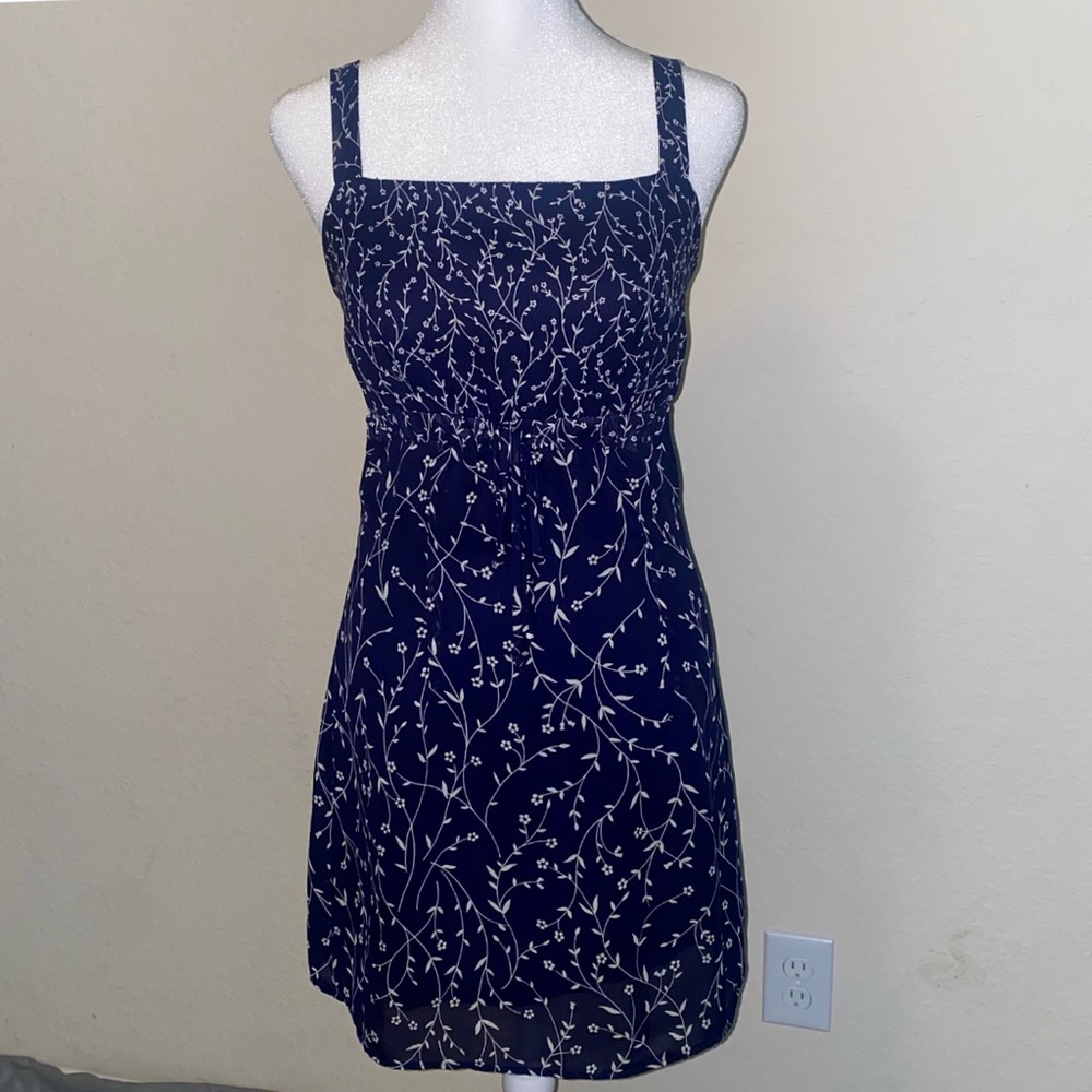 Petite Sophisticate Navy Blue Floral Mini Dress